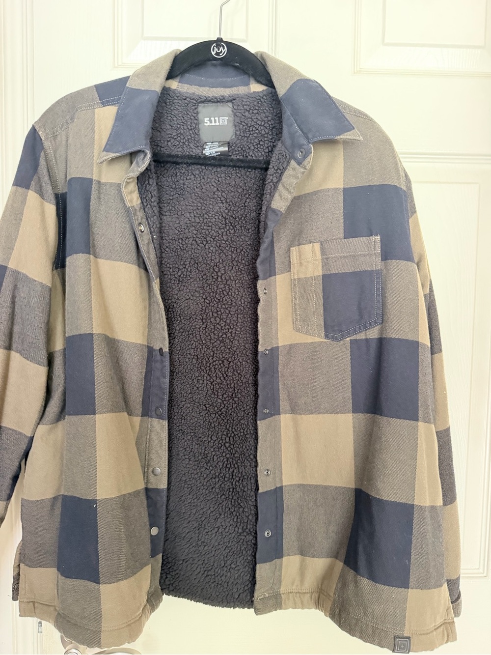 5.11 Tactical Men's Plaid Sherpa-Lined Shirt Jacket in Tan & Black